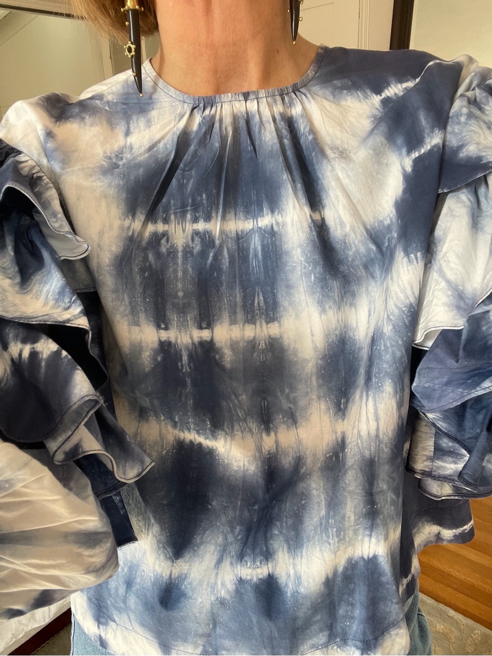 Ulla Johnson Blue Tie-Dye Ruffle Sleeve Blouse